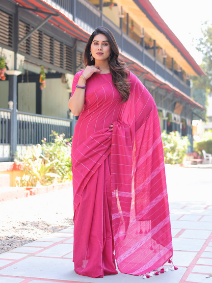 Gulabi cotton saree with blouse