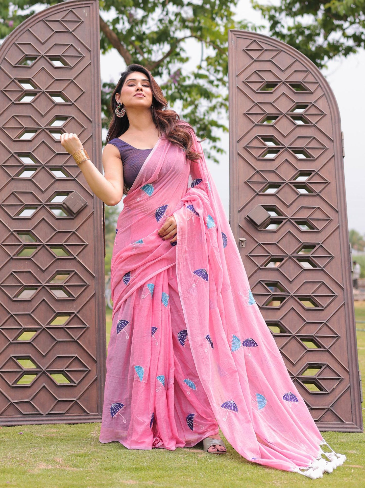 Rim Jhim cotton embroidery saree with blouse