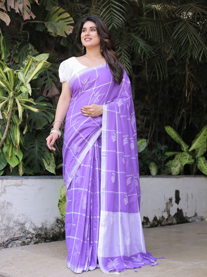 Narikela purple cotton saree with blouse