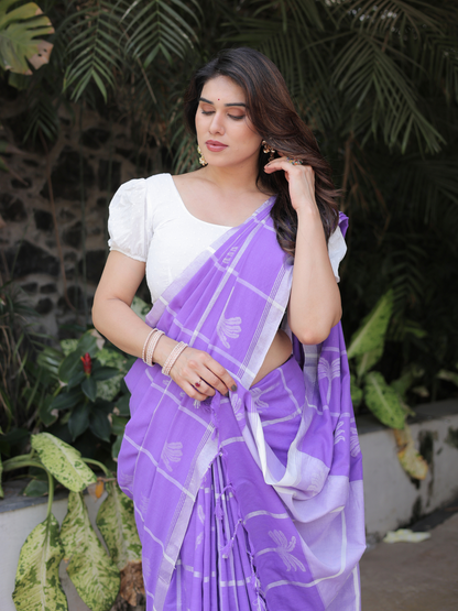 Narikela purple cotton saree with blouse