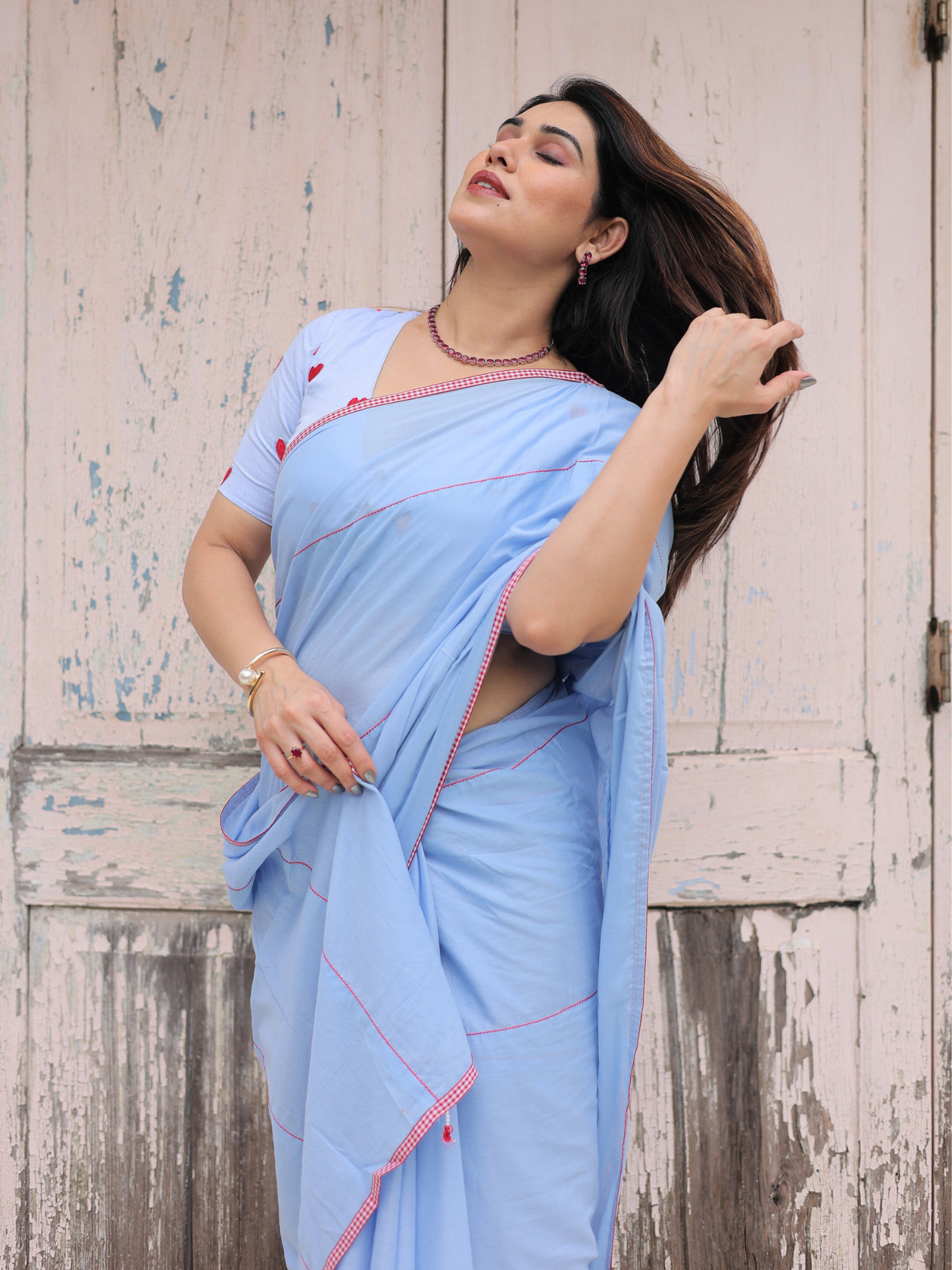 Whimsical sky blue cotton saree with blouse