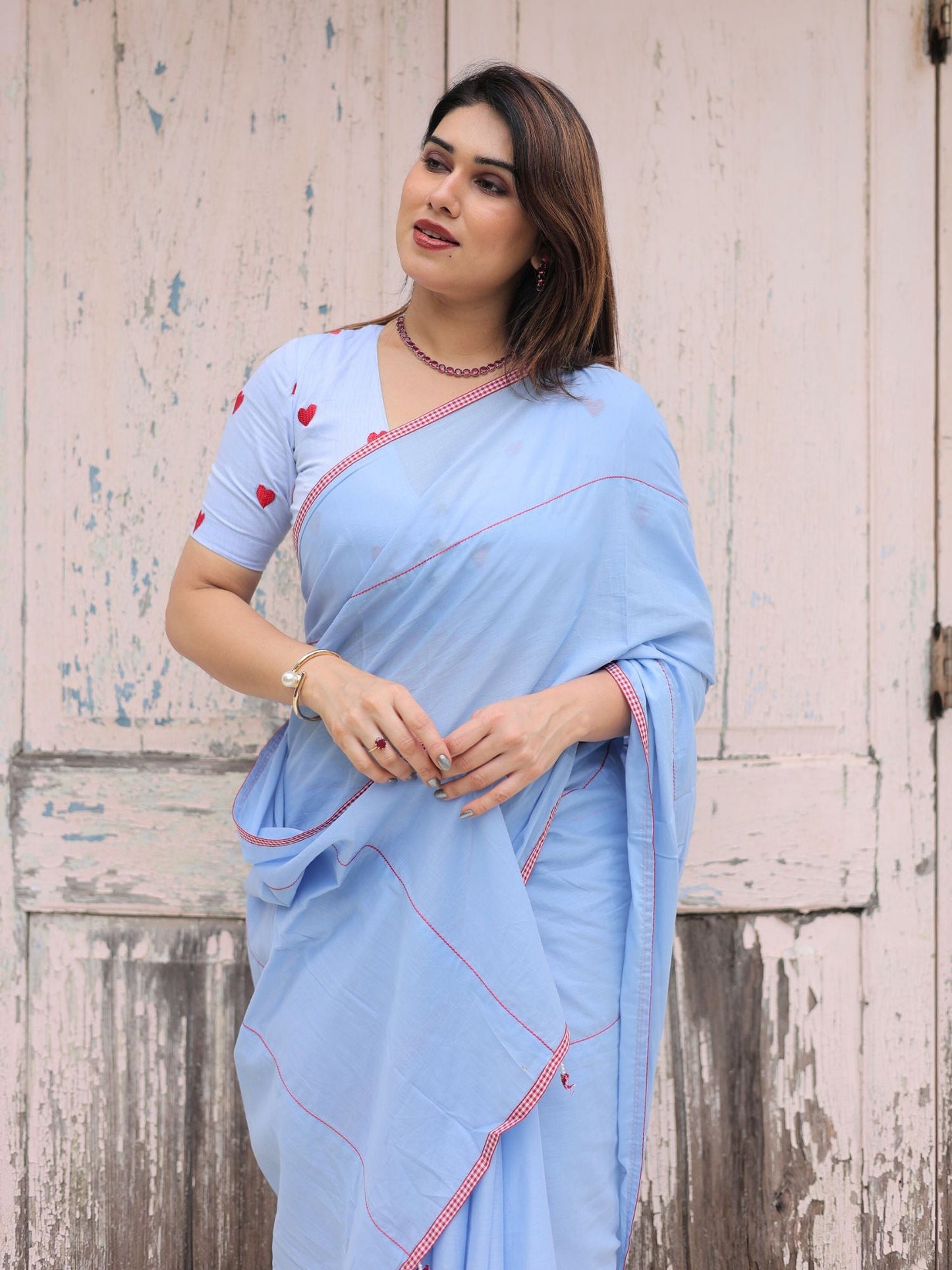 Whimsical sky blue cotton saree with blouse