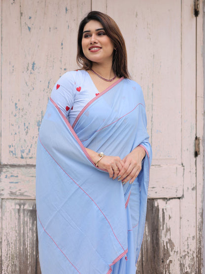 Whimsical sky blue cotton saree with blouse