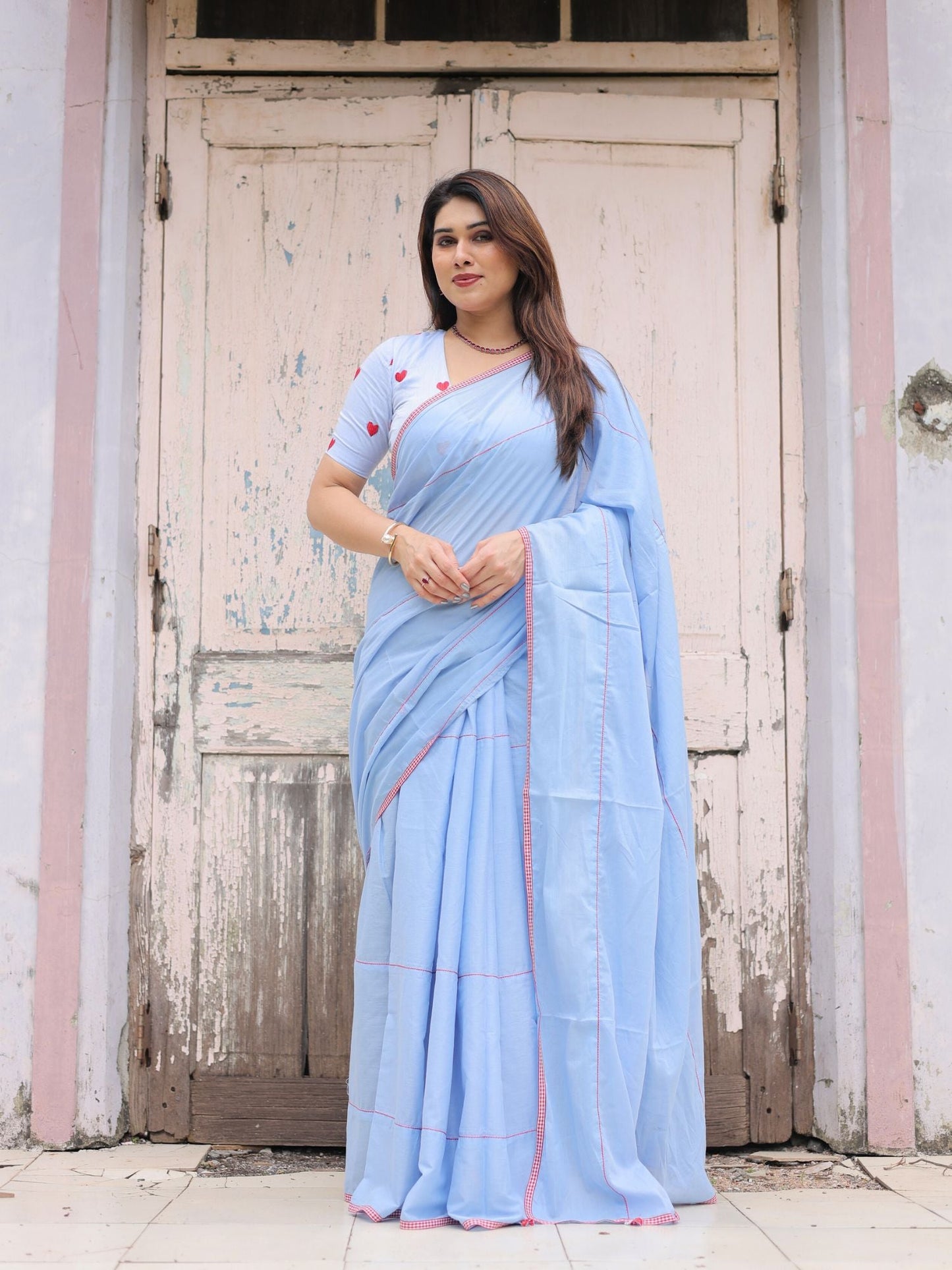 Whimsical sky blue cotton saree with blouse