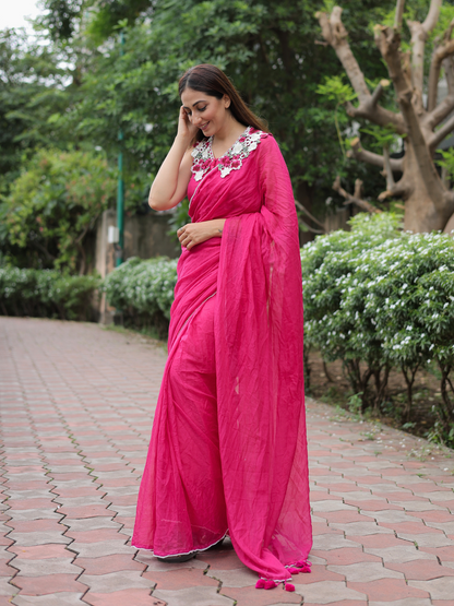 Pink Pearl- Mul cotton saree with blouse