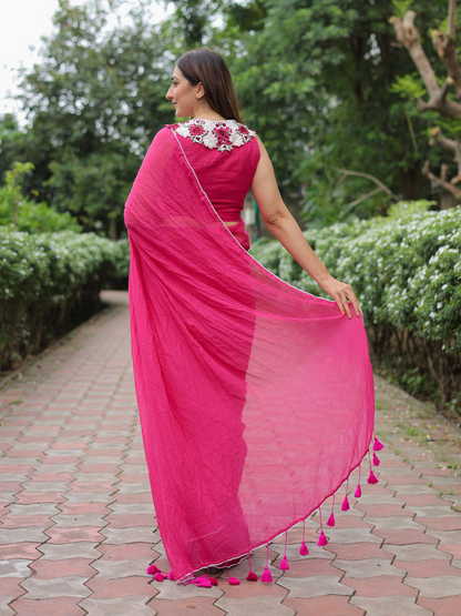 Pink Pearl- Mul cotton saree with blouse