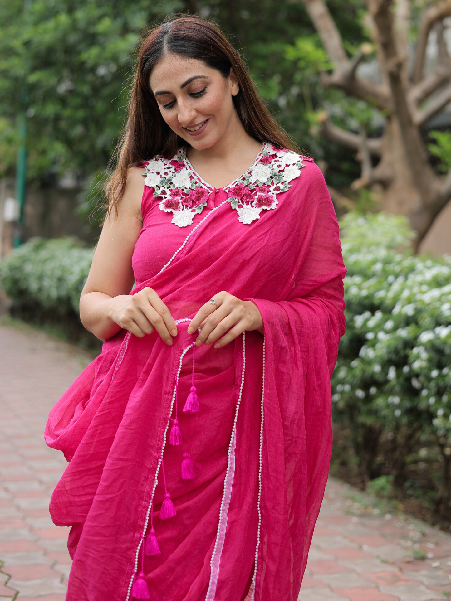 Pink Pearl- Mul cotton saree with blouse