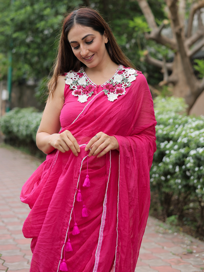 Pink Pearl- Mul cotton saree with blouse