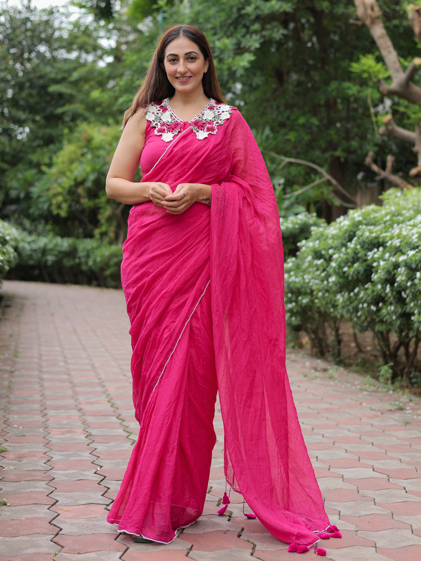 Pink Pearl- Mul cotton saree with blouse