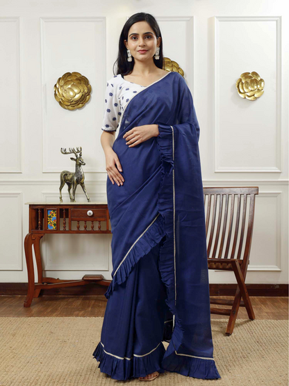 Himadri- Kota cotton ruffle saree with blouse