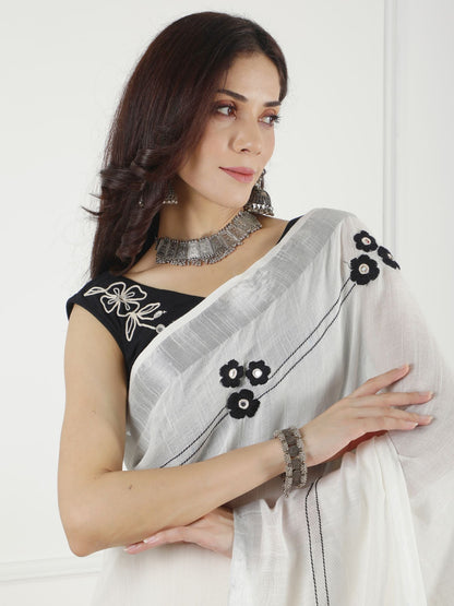 Audrey black and white cotton saree with blouse