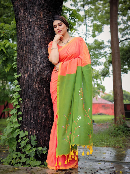 Amrita hand embroidered cotton saree with blouse