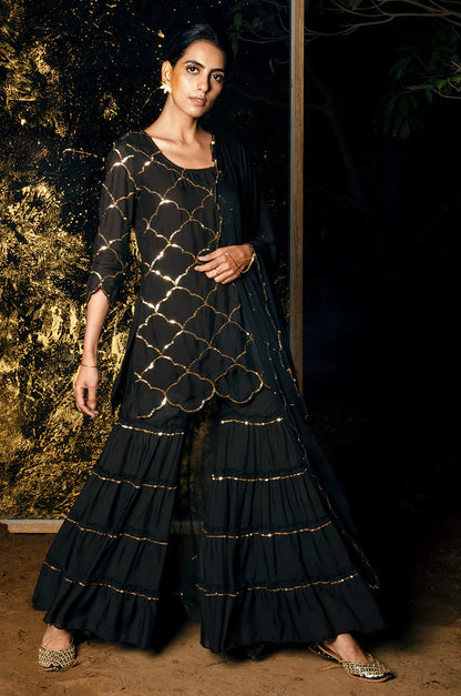 Vrinda Sequin Kurta Sharara With Dupatta - Set Of 3