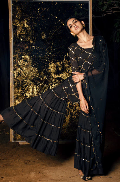 Vrinda Sequin Kurta Sharara With Dupatta - Set Of 3