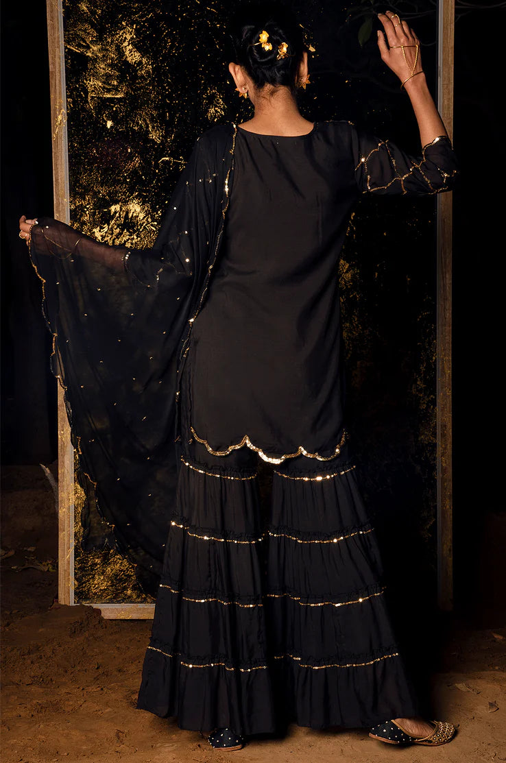 Vrinda Sequin Kurta Sharara With Dupatta - Set Of 3