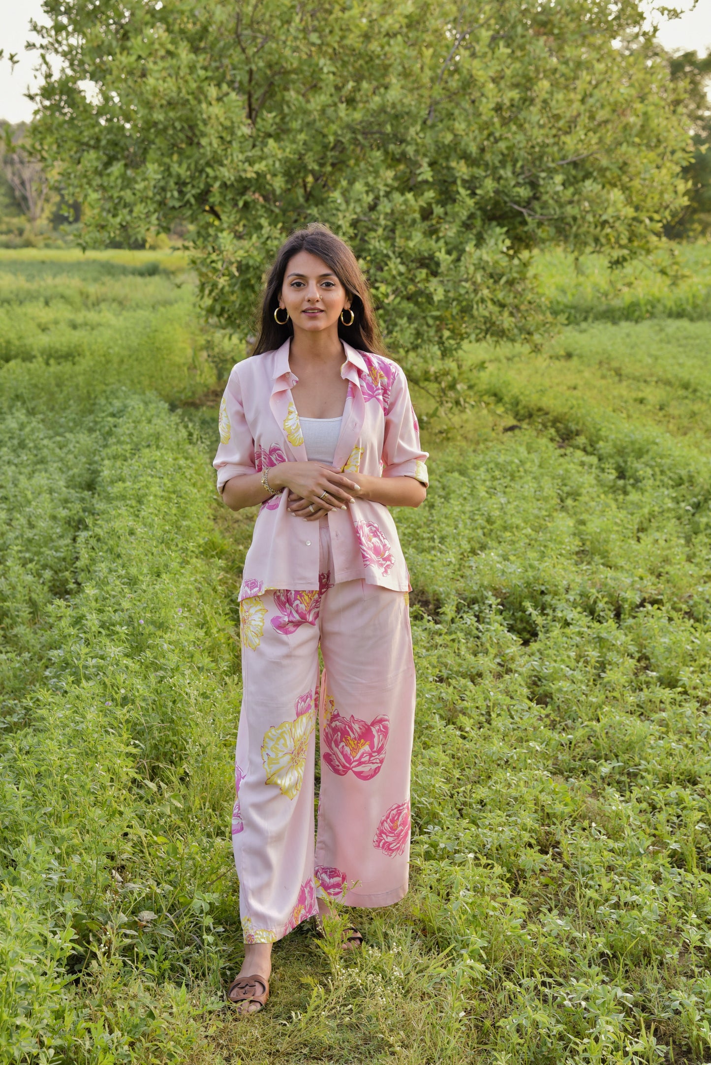 Veronica Pants - Charming Pink Floral Printed Straight Pants