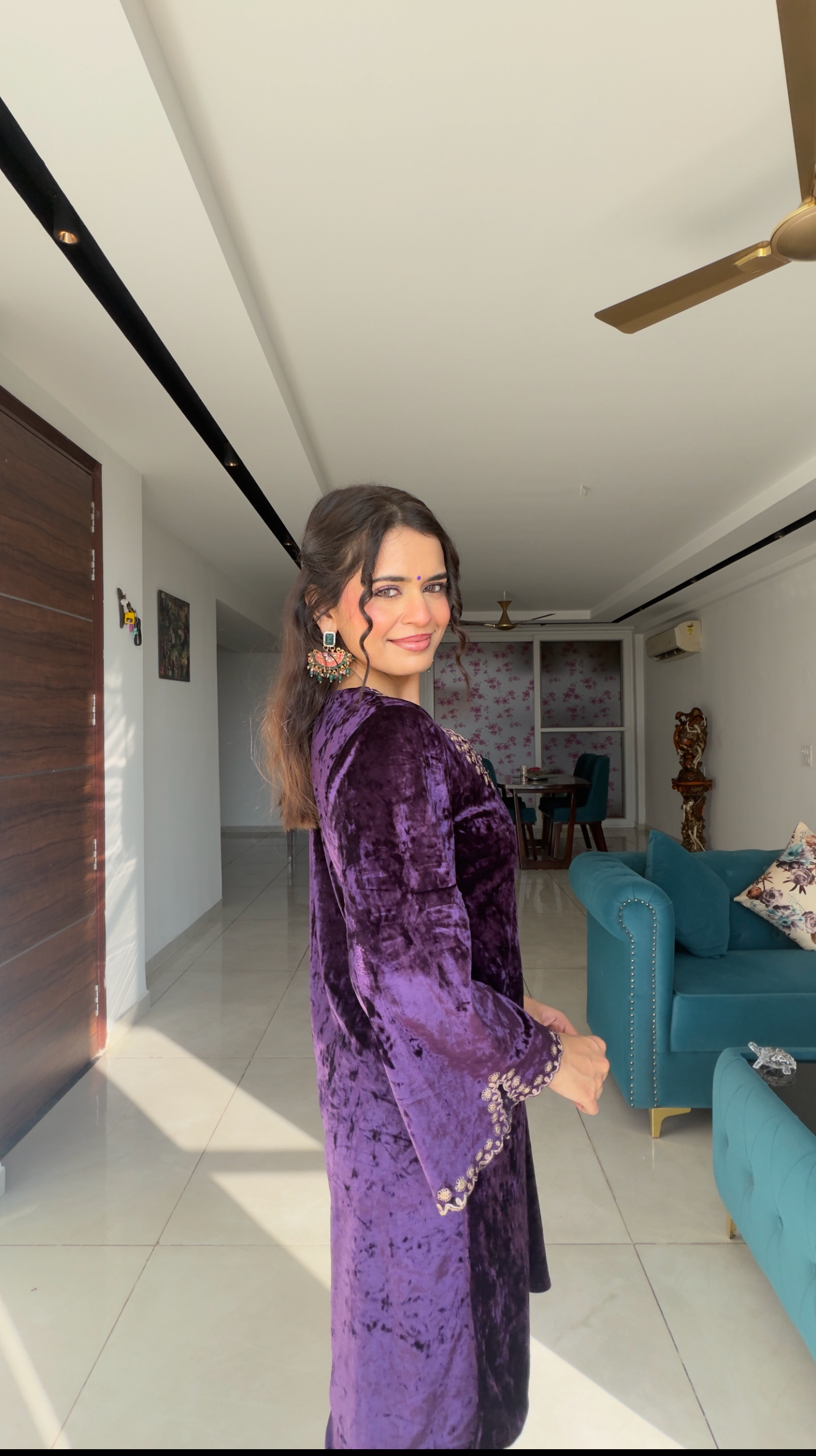 RIMJHIM IN PURPLE VELVET PITA EMBROIDERED CO-ORD SET