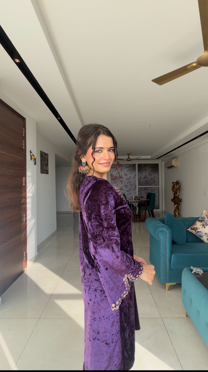 RIMJHIM IN PURPLE VELVET PITA EMBROIDERED CO-ORD SET