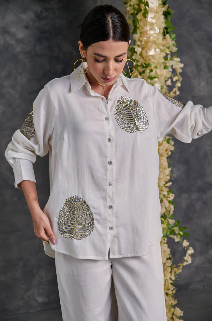 Diyu Sequin Embroidered Black Shirt