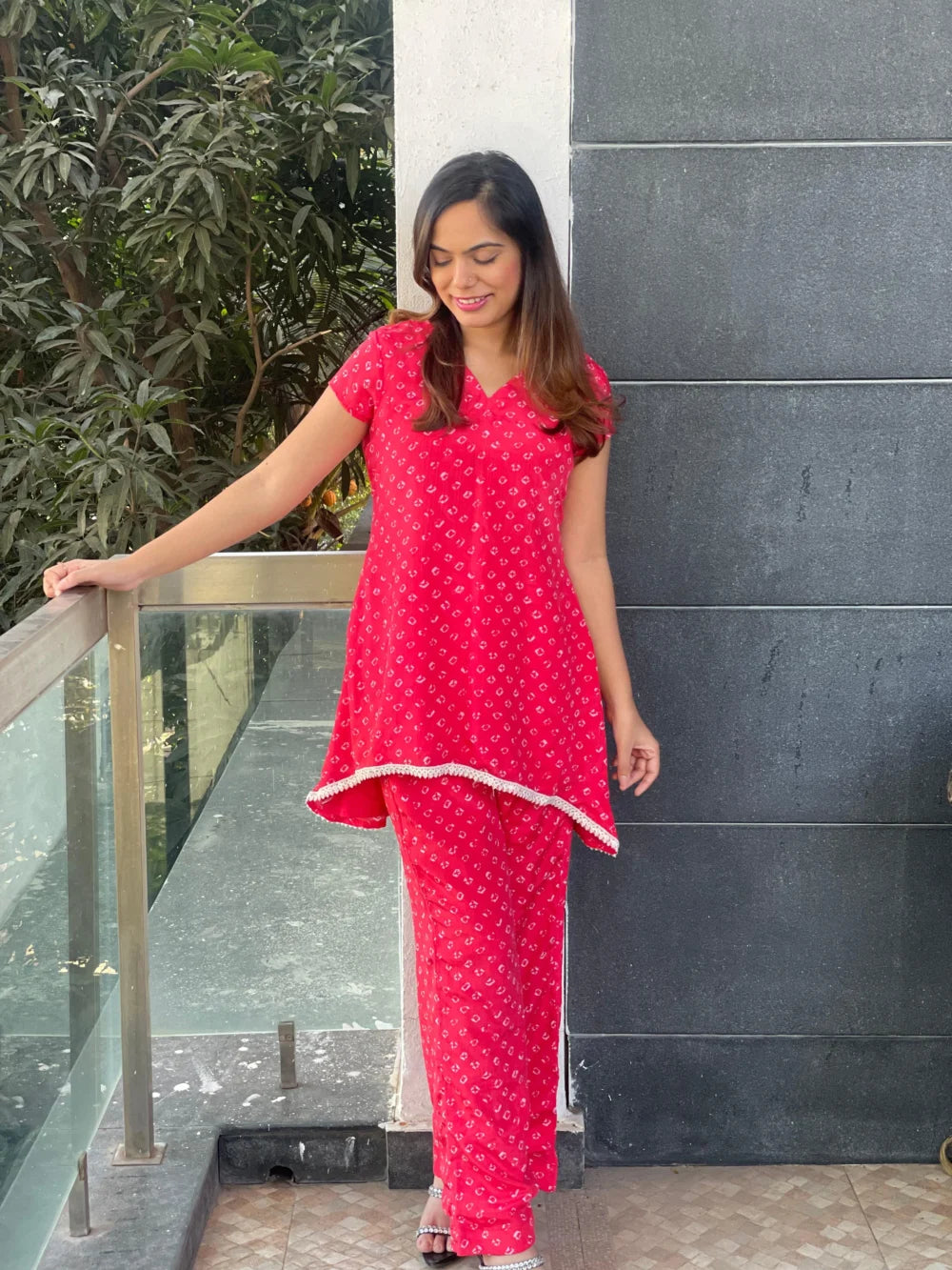 Red Bhandhani Co-ord Set