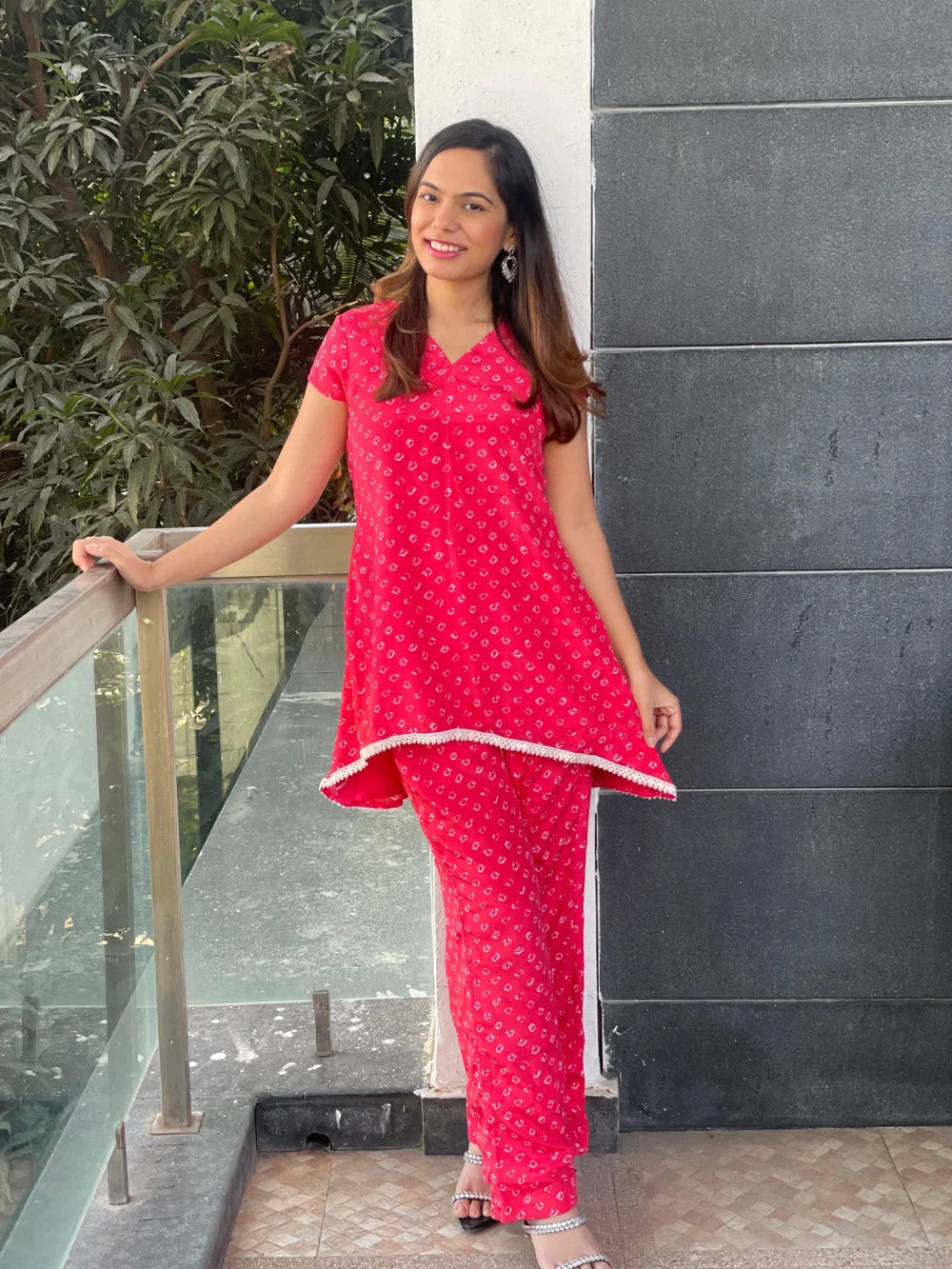 Red Bhandhani Co-ord Set