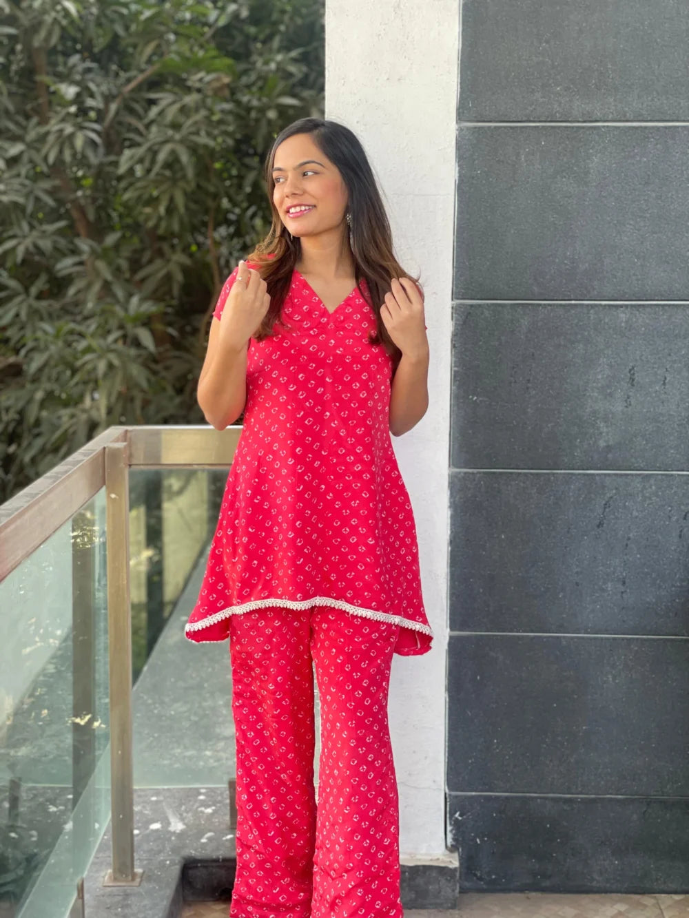 Red Bhandhani Co-ord Set