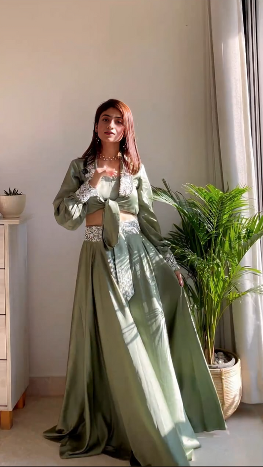 AGRIMA KUMAR IN GREEN TIE UP 3 PIECE SET