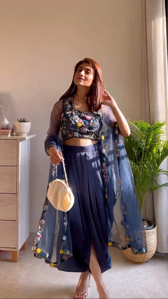 AGRIMA KUMAR IN NAVY EMBROIDERED DHOTI SET