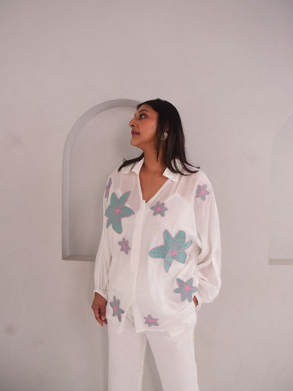 Dana Applique Modal Shirt - Blue