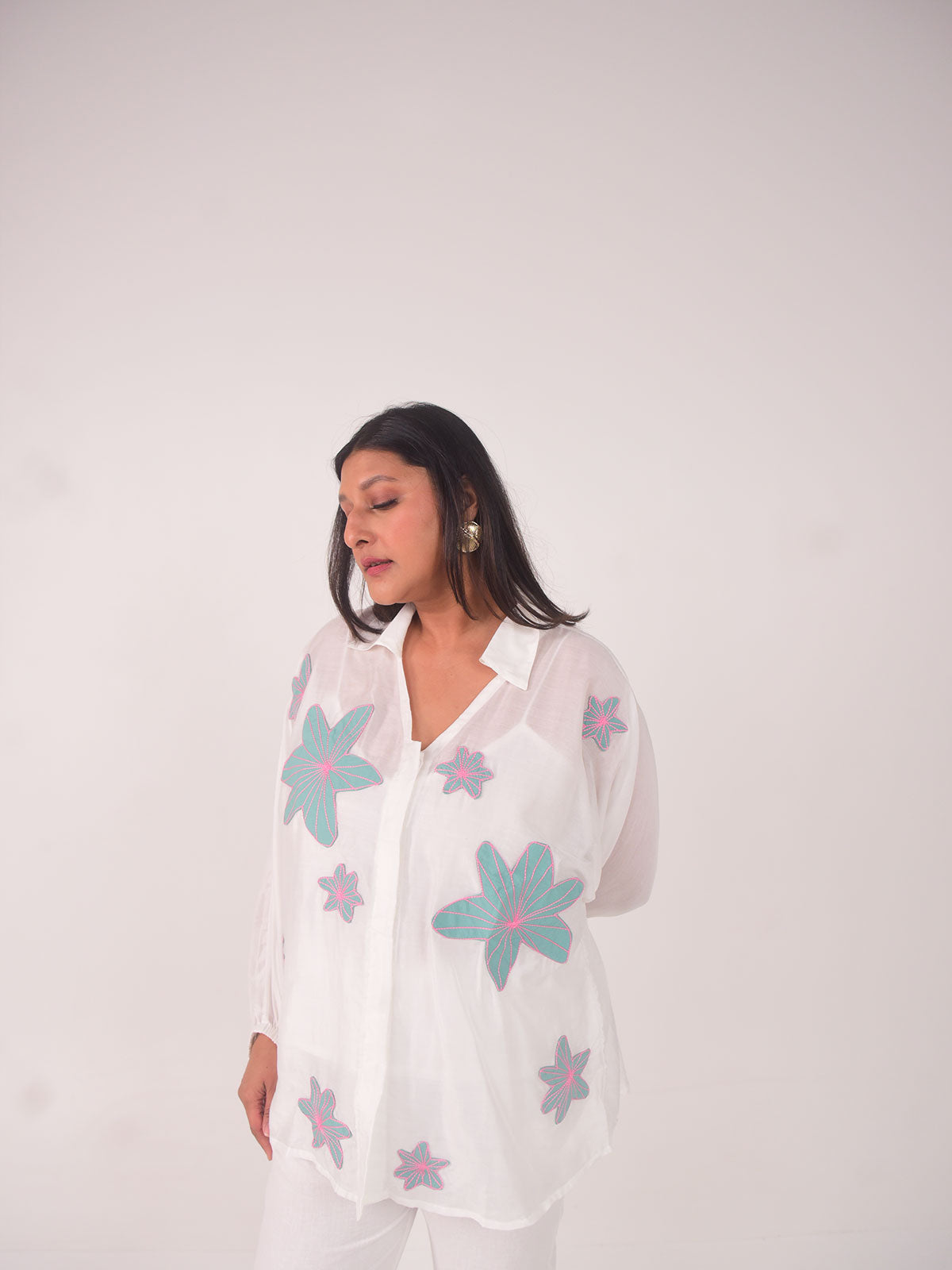 Dana Applique Modal Shirt - Blue