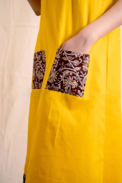 Yellow A-Line Printed Dress