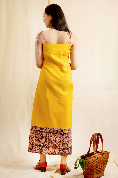 Yellow A-Line Printed Dress