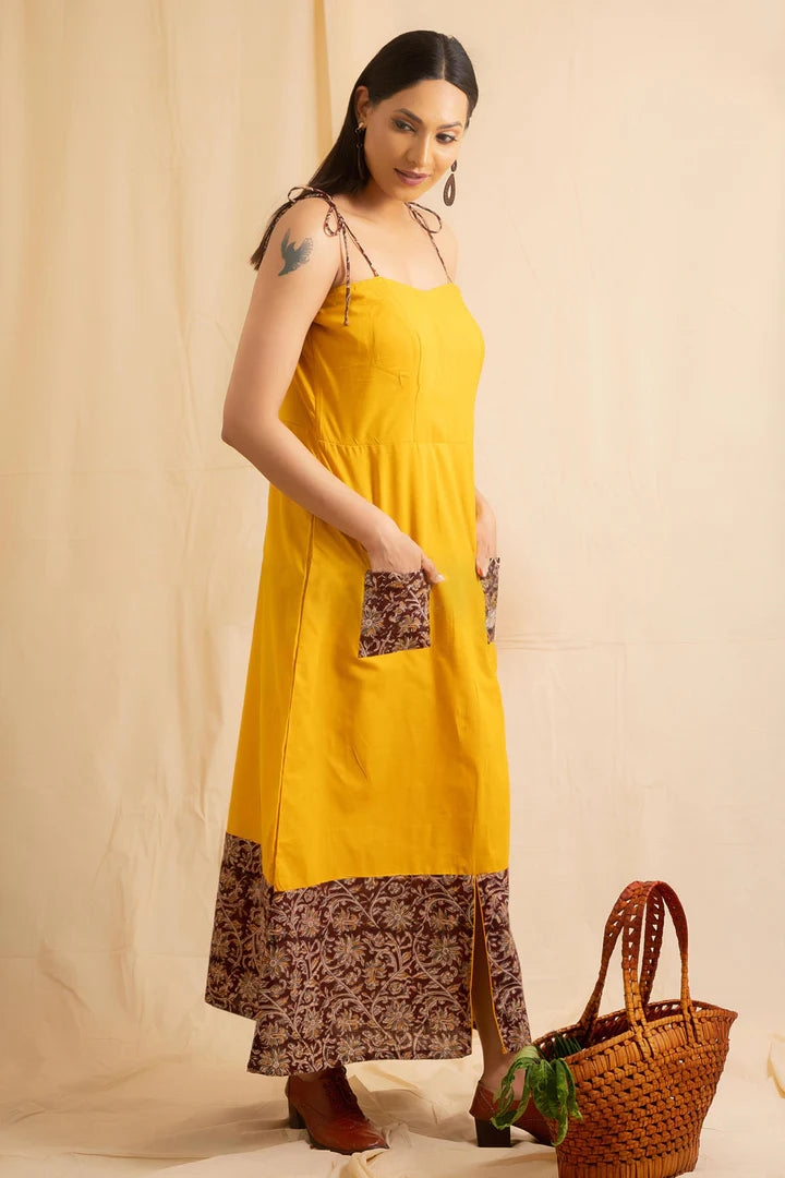 Yellow A-Line Printed Dress