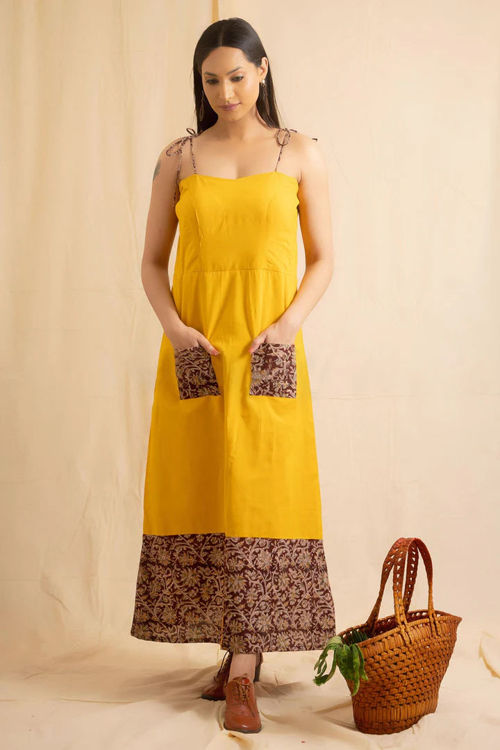 Yellow A-Line Printed Dress