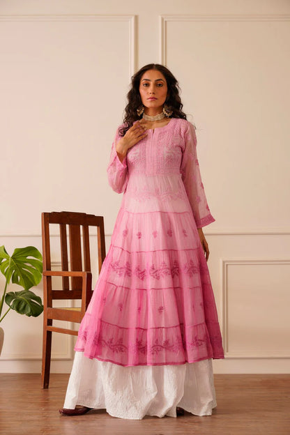 Amazing Light Pink Ombre Kota Doria Anarkali