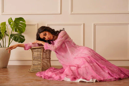 Amazing Light Pink Ombre Kota Doria Anarkali