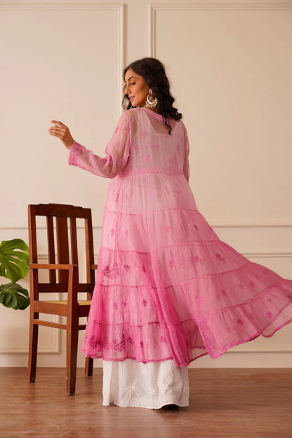 Amazing Light Pink Ombre Kota Doria Anarkali