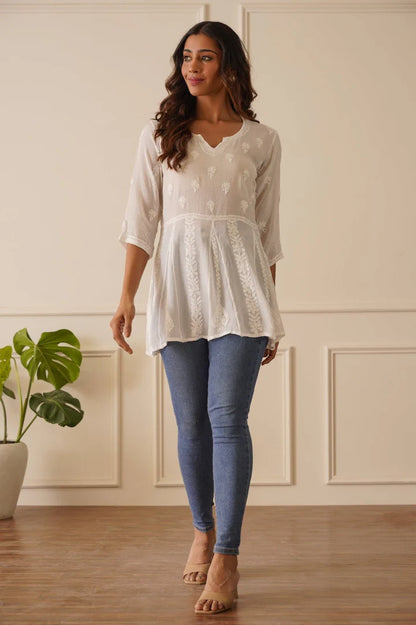 Classic White Viscose Short Kurti