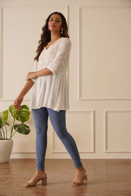 Classic White Viscose Short Kurti