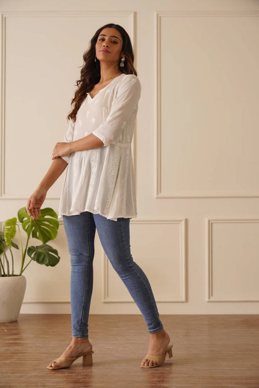 Classic White Viscose Short Kurti