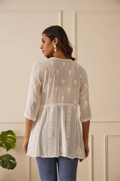Classic White Viscose Short Kurti