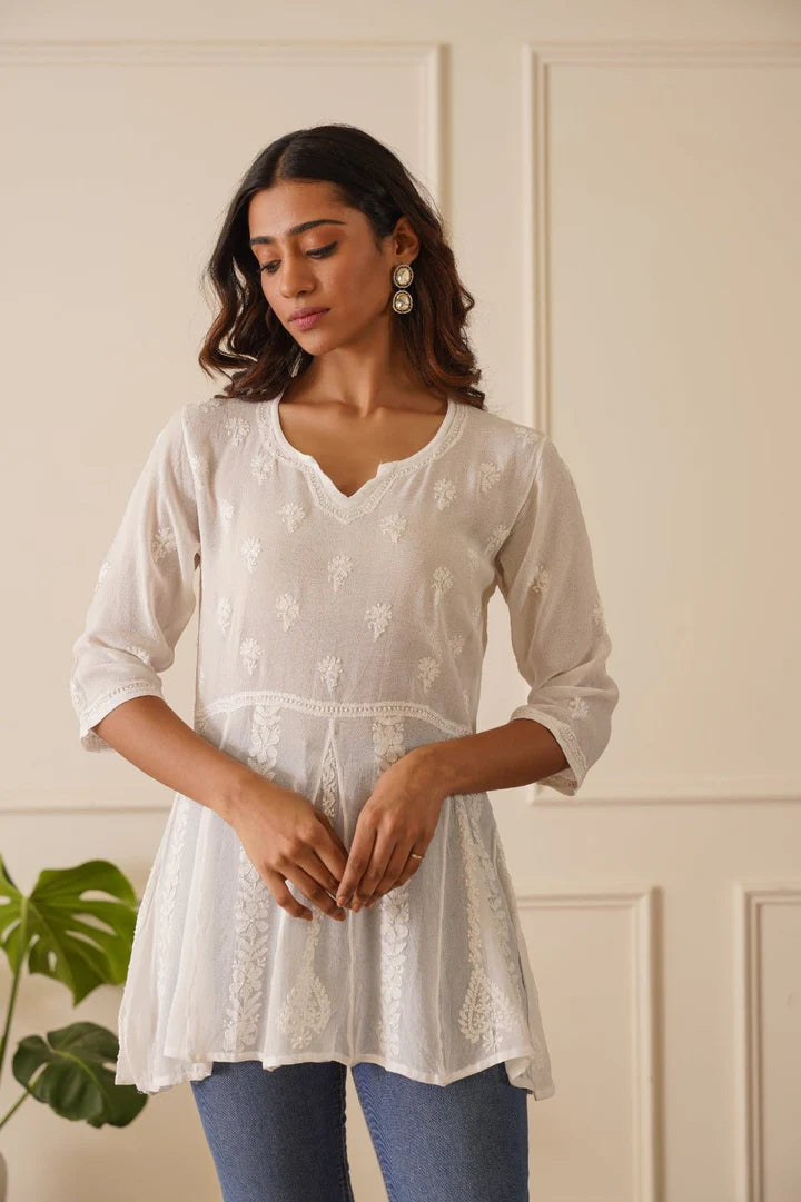 Classic White Viscose Short Kurti