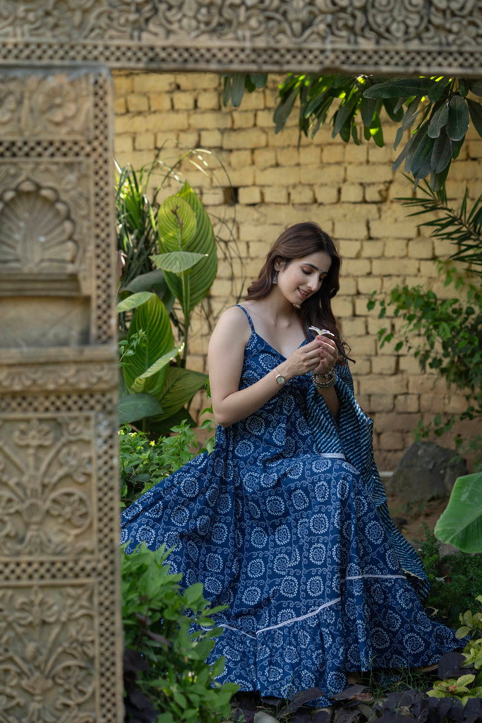 BLUEBERRY BANDHANI COTTON SUIT SET