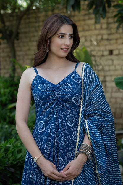 BLUEBERRY BANDHANI COTTON SUIT SET