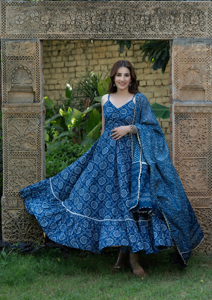 BLUEBERRY BANDHANI COTTON SUIT SET