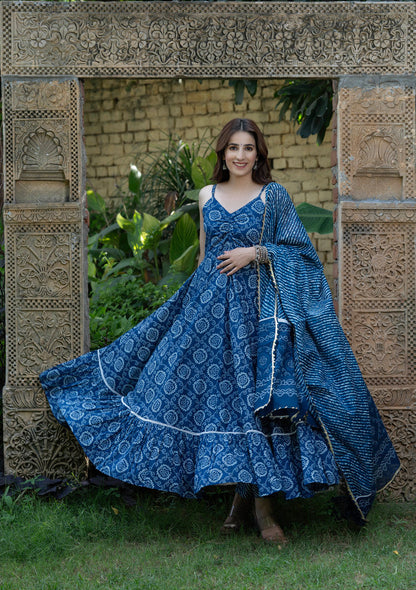 BLUEBERRY BANDHANI COTTON SUIT SET