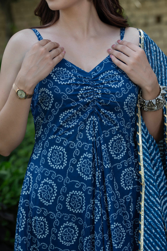 BLUEBERRY BANDHANI COTTON SUIT SET