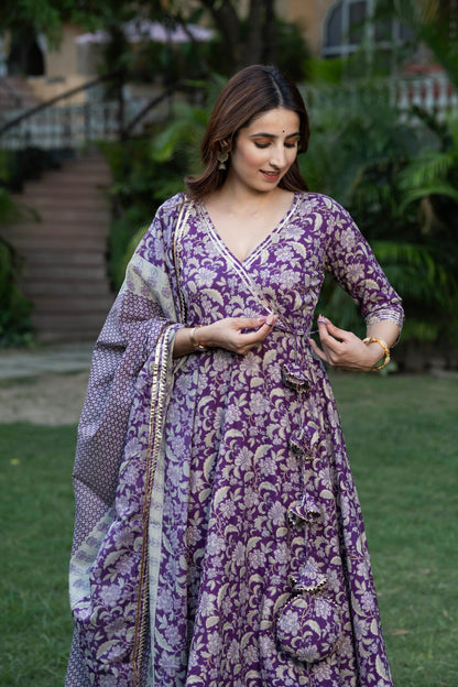 PERIWINKLE FLORAL BLOCKPRINT COTTON SUIT SET