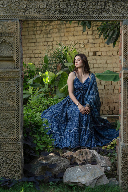 BLUEBERRY BANDHANI COTTON SUIT SET