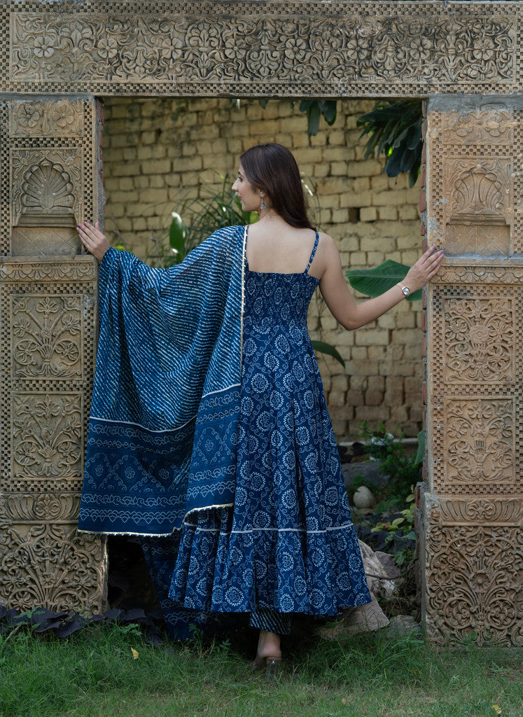 BLUEBERRY BANDHANI COTTON SUIT SET